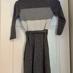 Gray and White Long Sleeve Dress